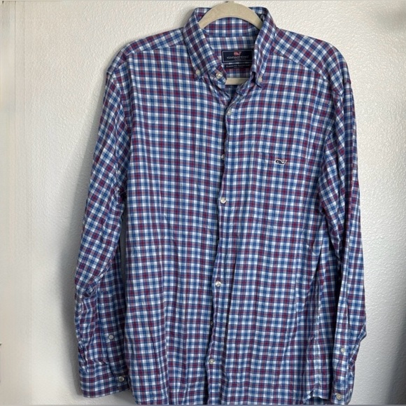 Vineyard Vines Blue Plaid Classic Fit Tucker Shirt Medium Button Down Cotton - Picture 2 of 6